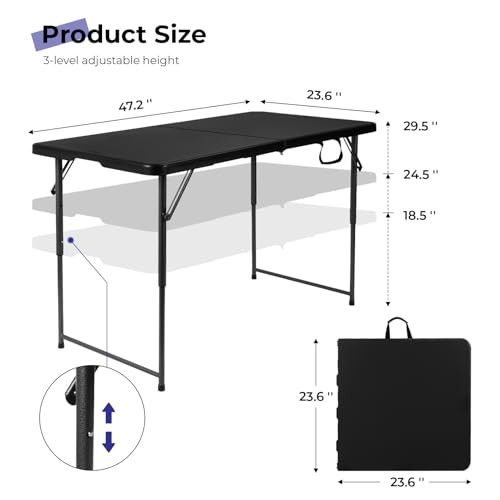 Folding Table 4 Foot Portable Heavy Duty Plastic Fold-in-Half Utility Table