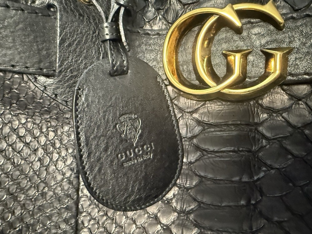 Gucci Black Snake Python GG Top Handle Bag Gold Hardware Clochette