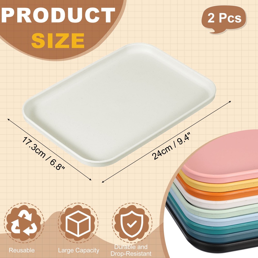 2Pcs Fast Food Serving Trays, 9.4x6.8" Rectangular Trays, White