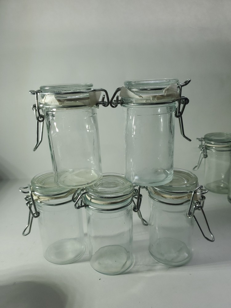 5 Pack Mini Glass Round Jar W/ Latch Craft Storage Decorative Container Kitchen