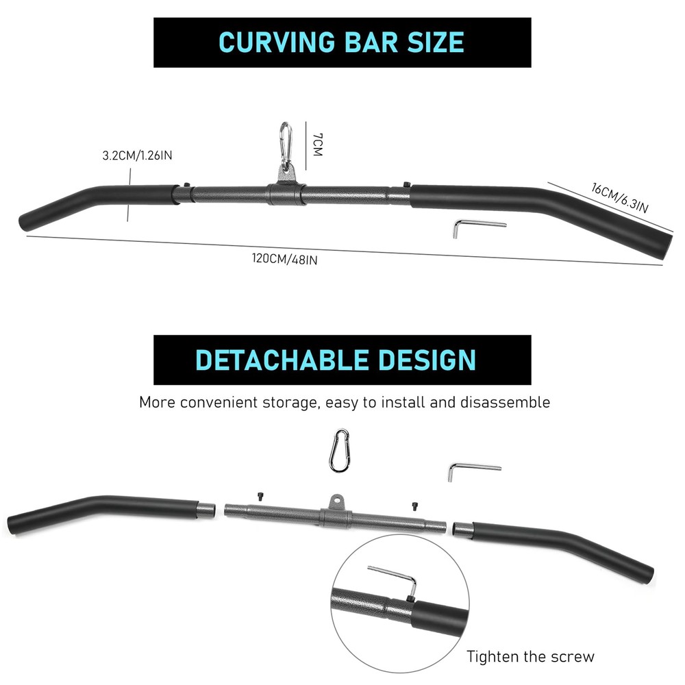 48" LAT Pull Down Bar Cable Machine Bar Attachment Triceps Biceps Pushdown Bar