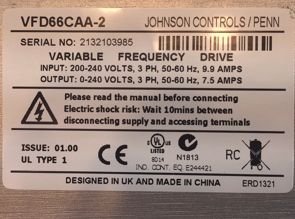 NEW Johnson Controls VFD66 VFD66CAA-2 Variable Frequency Fan Speed Control