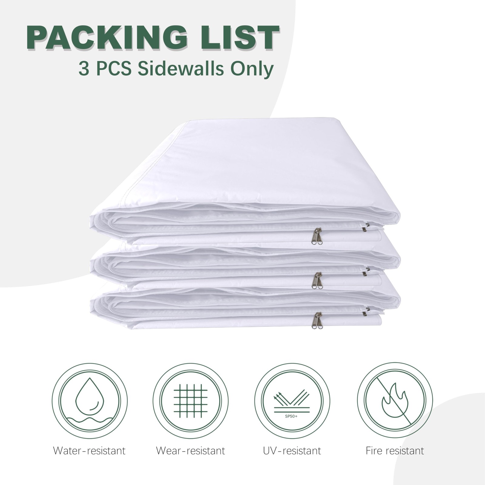 JANCANOPY Beige SideWall for 12x12 Canopy Frame PU Coated 3 Pack SunWall Zippers