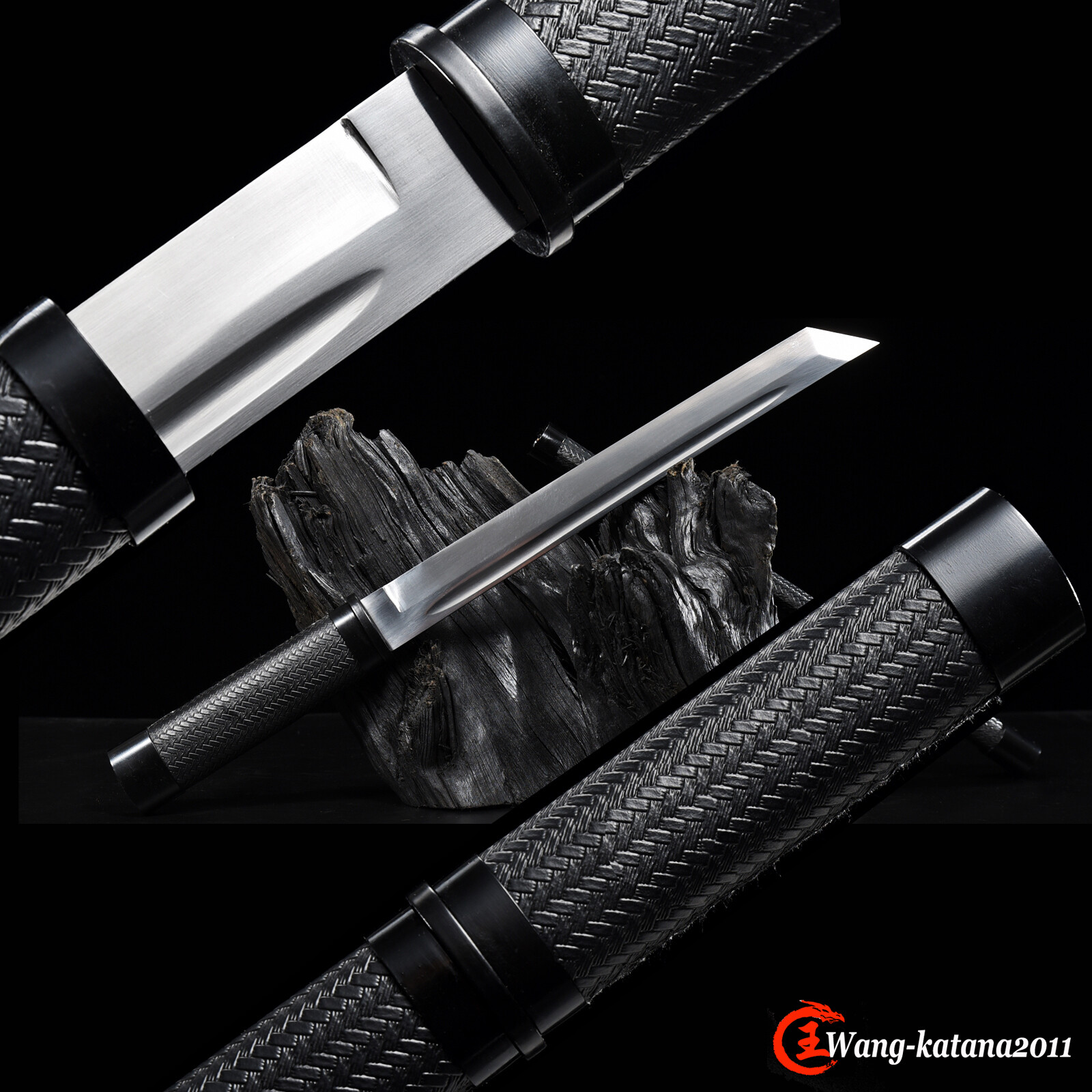 18''Tanto 9260 Steel Mini Katana Self-defence Japanese Samurai Black Short Sword