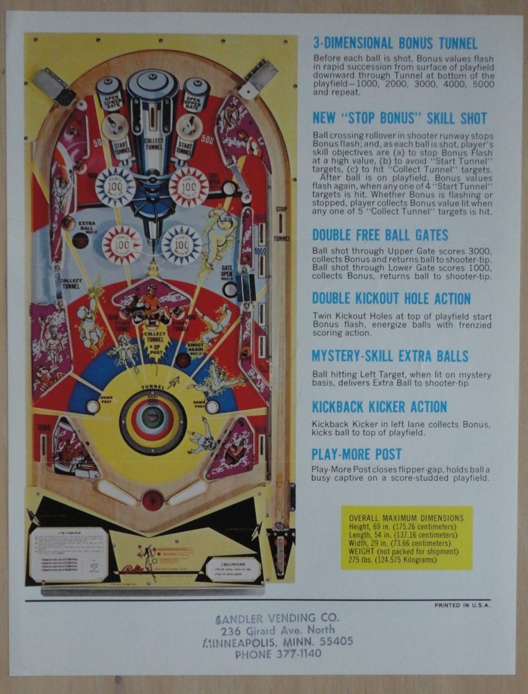 Space Time Pinball Machine Flyer Original Bally Brochure
