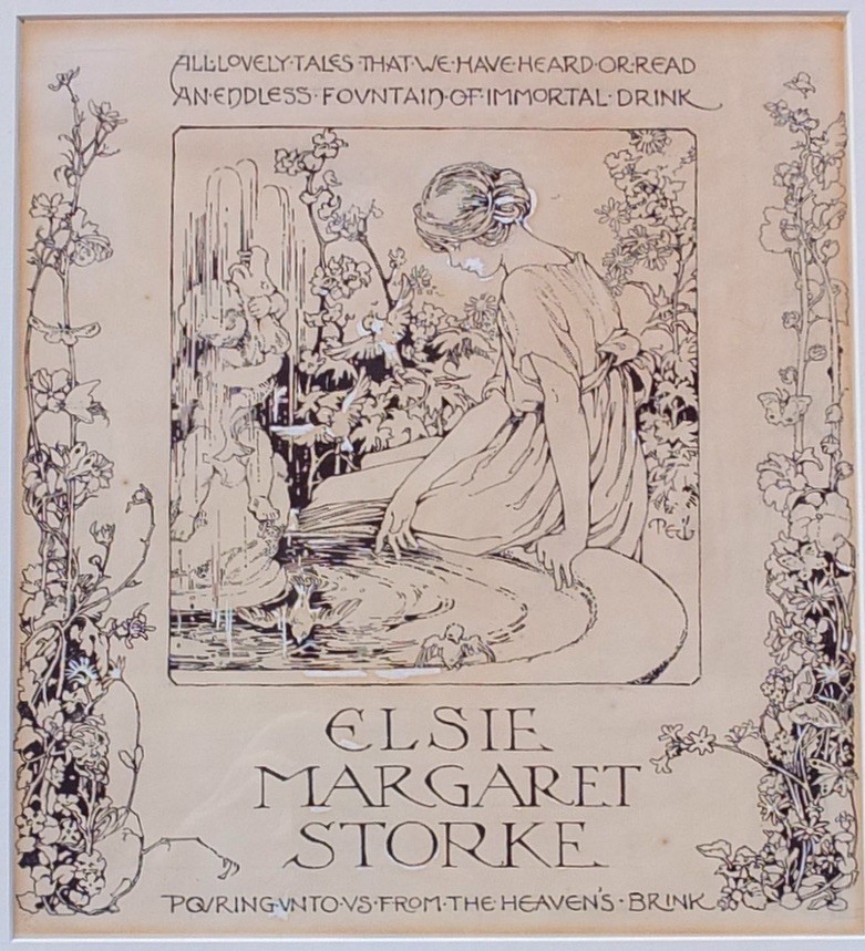 Margaret Ely Webb Original Drawing For Elise Margaret Storke Bookplate In Frame