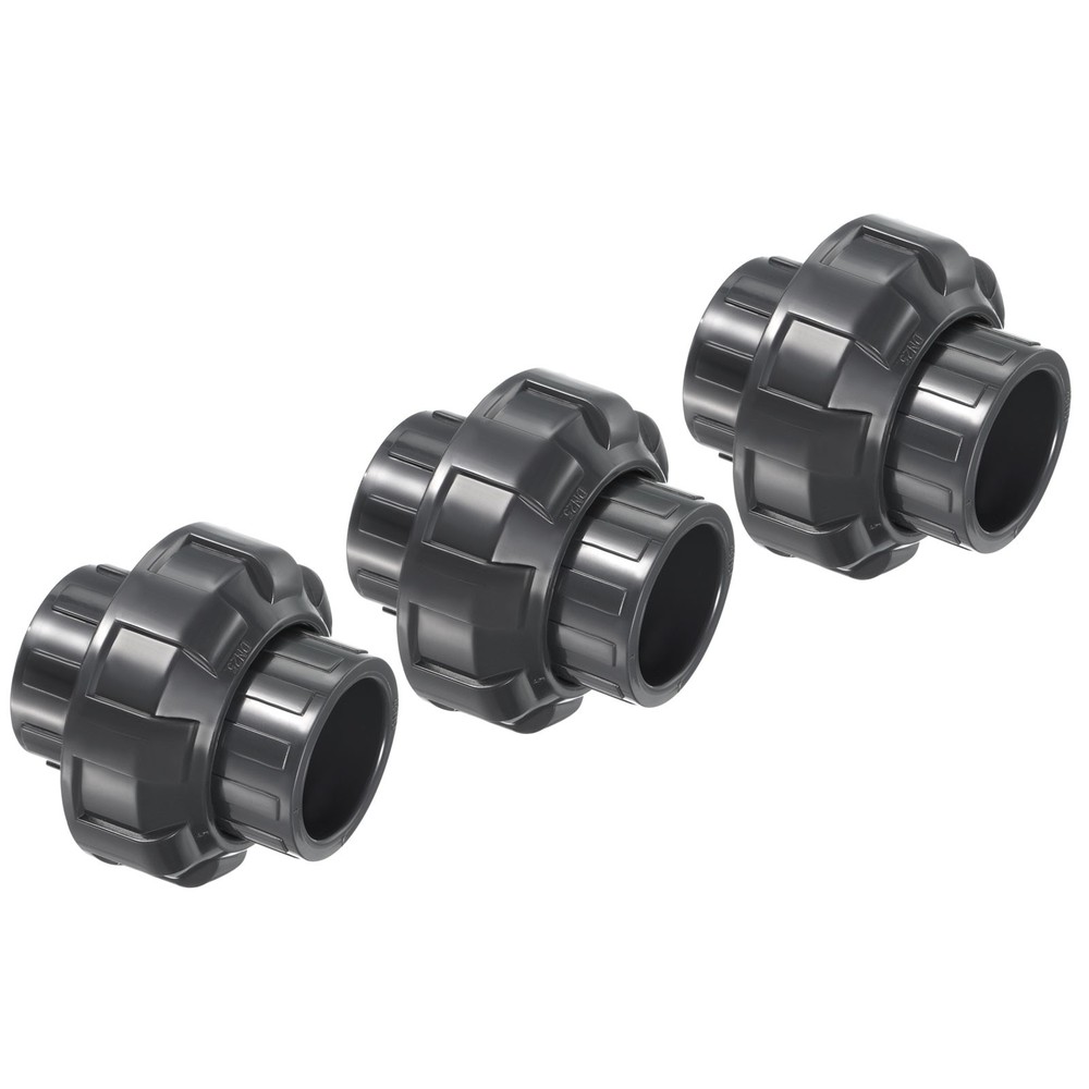3pcs 1" SCH80 UPVC Pipe Fitting Socket Straight Joint Union Connector, Grey