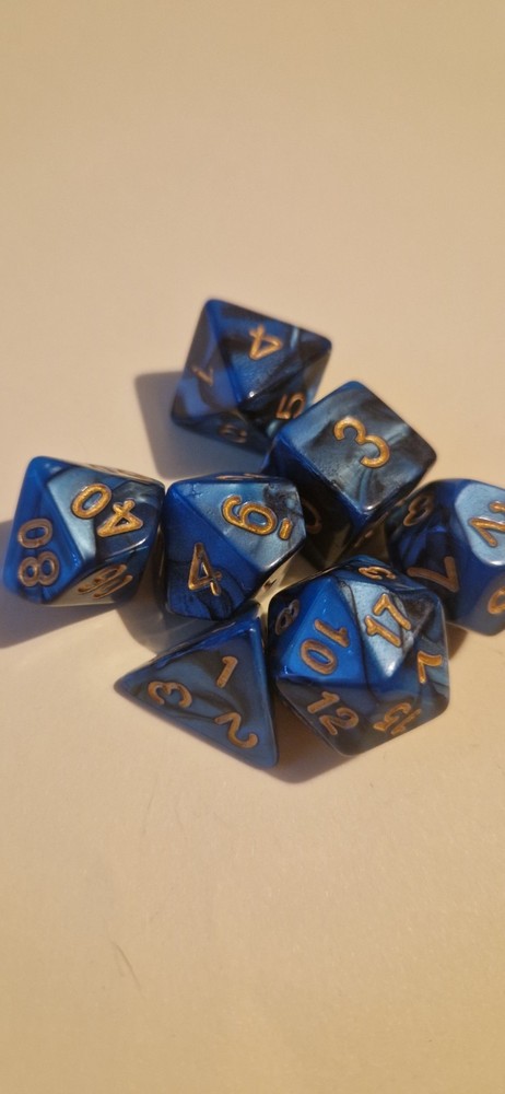 Blue marble effect D&D polyhedral dice set