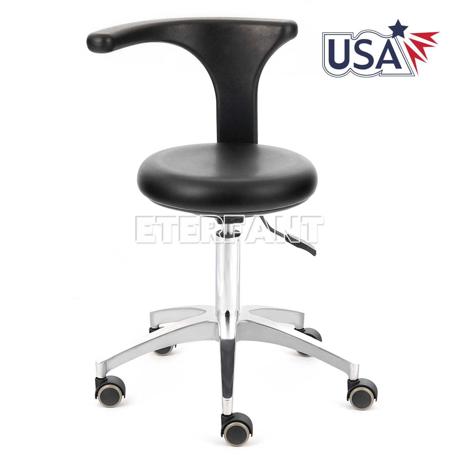 Dental Doctor Assistant Stool Mobile Chair Adjustable Height PU Leather Black