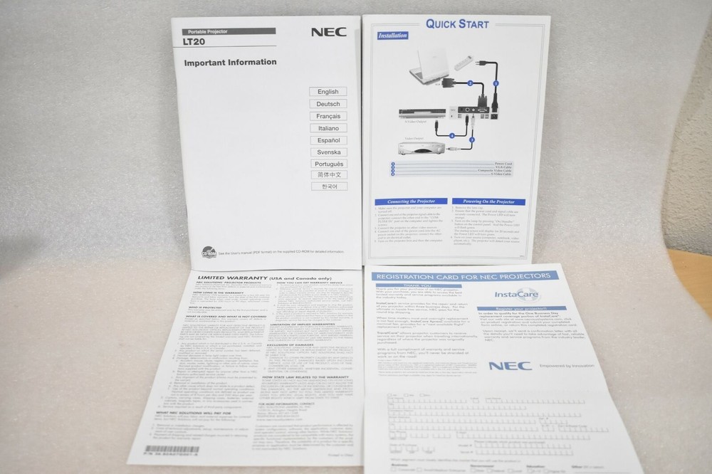NEC LT20 PORTABLE PROJECTOR ACCESSORY KIT, REMOTE, CABLES, BATTERIES, MANUALS