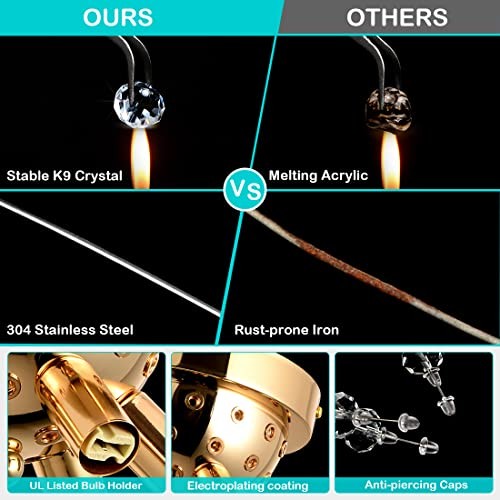 Flush Mount Ceiling Lights, Modern Crystal Sputnik Firework Close 6-Light Gold