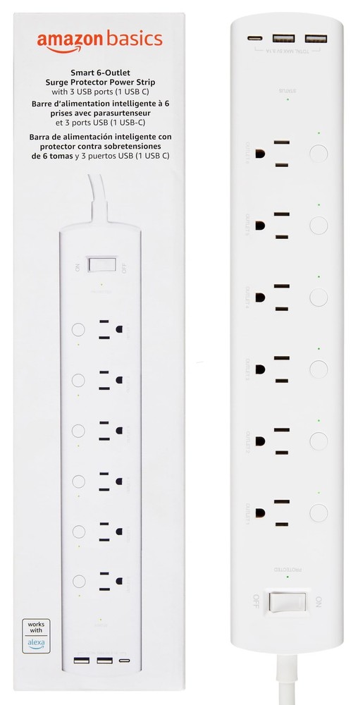 Amazon Basics Smart Plug Power Strip with 6 Individually 1 pack, White