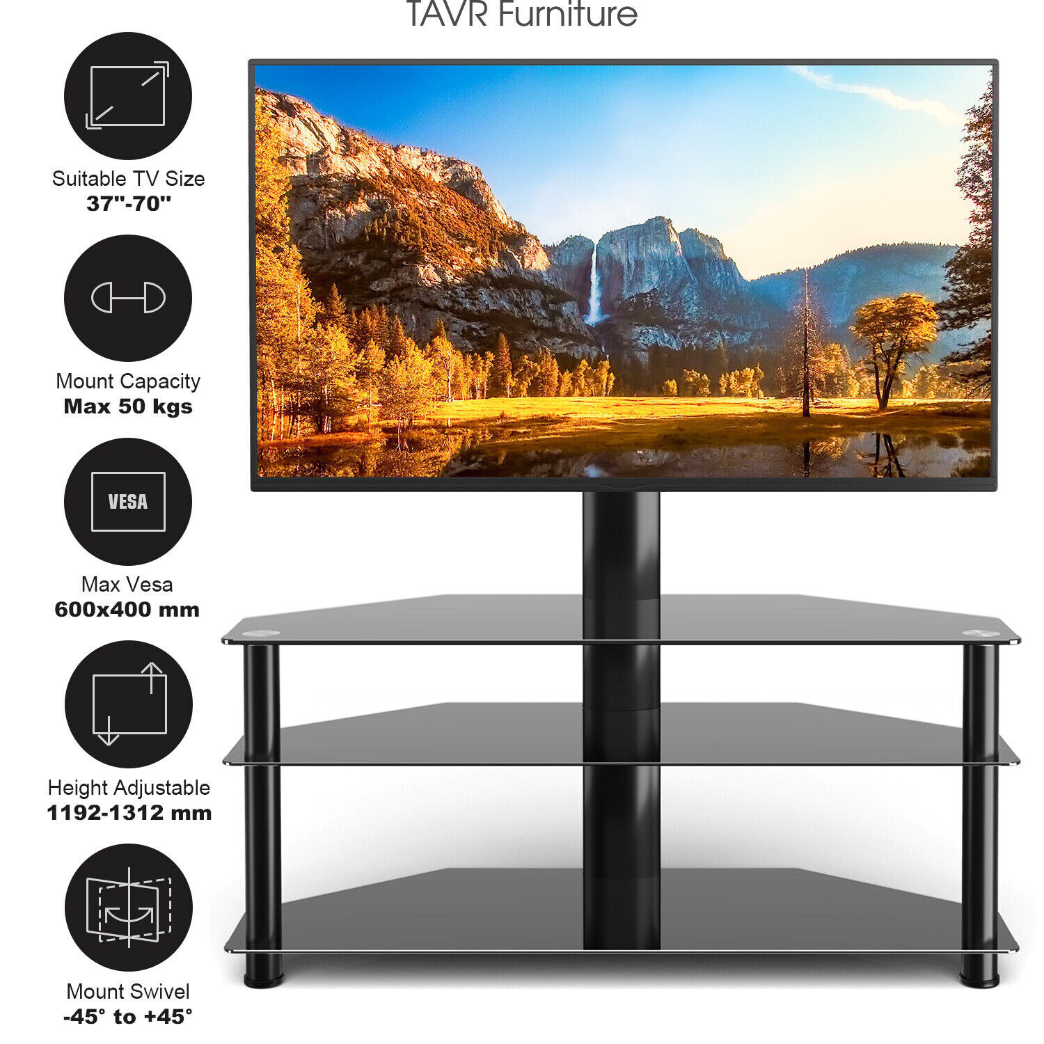 TV Floor Stand with Swivel Mount for 32-70 inch TV，6-level Height adjustable