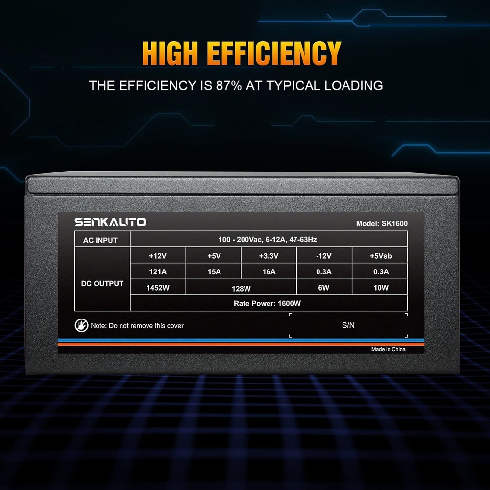 1600w Mining Power Supply Fully Modular PSU for ATX PC Case & Mining Rig