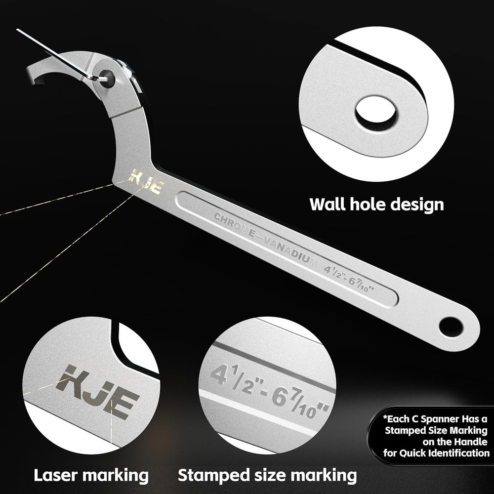 10PCS Adjustable Pin Spanner Nut Wrench Tool Set, C-Shape Pin Hook Wrench Tools