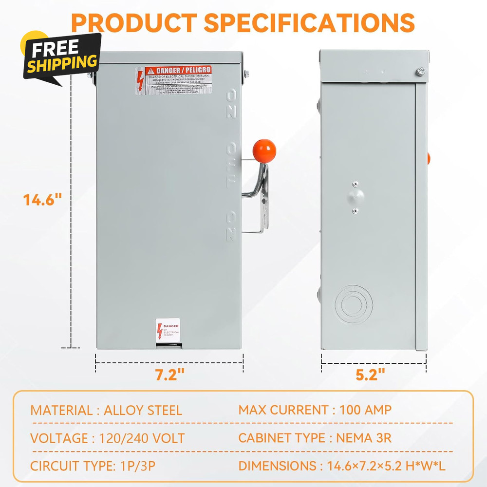 100A Generator Transfer Switch, 24000W Heavy Duty Double Throw Safety Switch