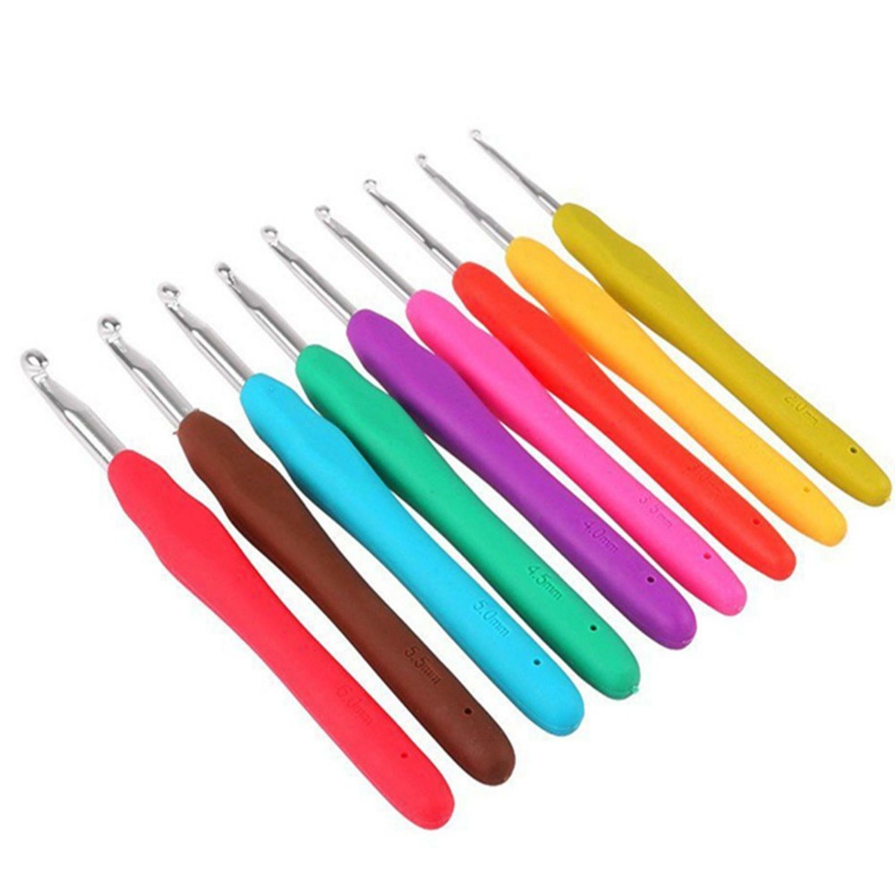Crochet Hook Set 9Pc Soft Grip Ergonomic Aluminium Hooks 2mm-6mm Colour Coded