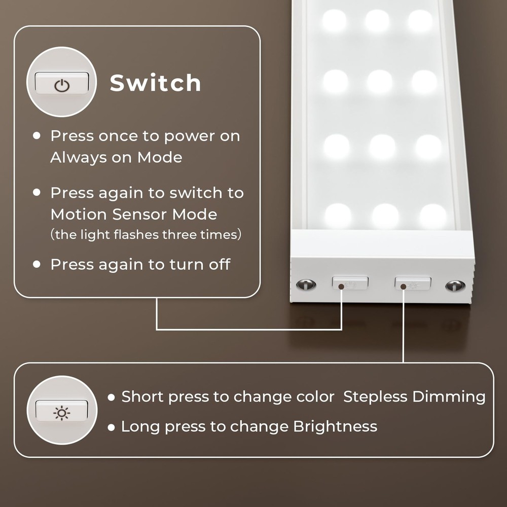 Under Cabinet Lighting, 6Pack Motion Sensor Light Indoor with 3 Color Temps, ...