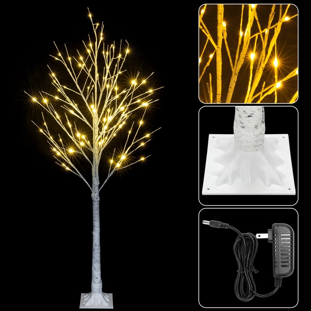 US 4ft Prelit White Snowflake Artificial Birch Christmas Tree w/48LED Lignt&Base