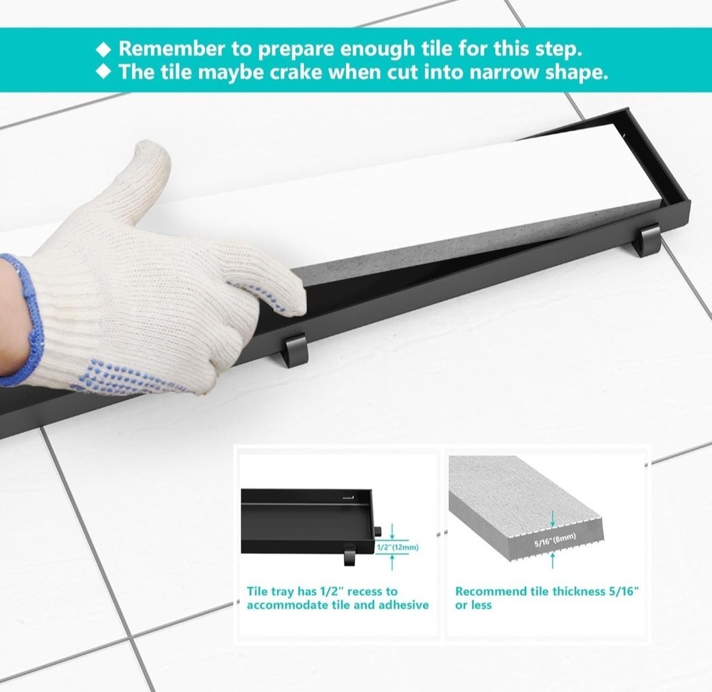 Neodrain 36-Inch Linear Shower Drain with Tile Insert Grate, Matte Black 304...