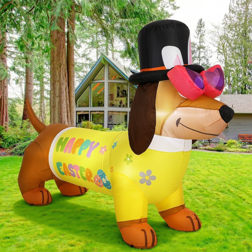 Leyndo 5.3 ft Easter Inflatables Outdoor Decorations Easter Dachshund Dog Inflat