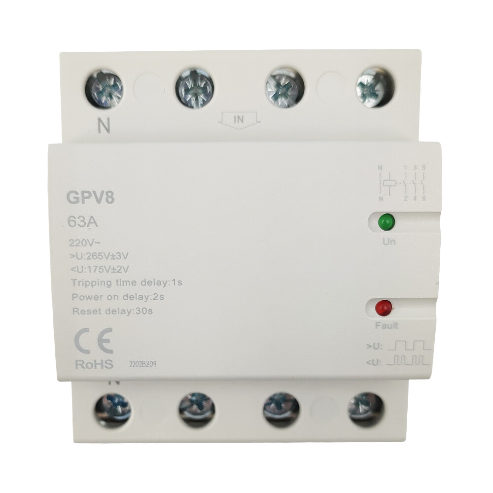 63A 4P 220VAC Voltage Protector self Reconnect Over and Under Voltage Protector