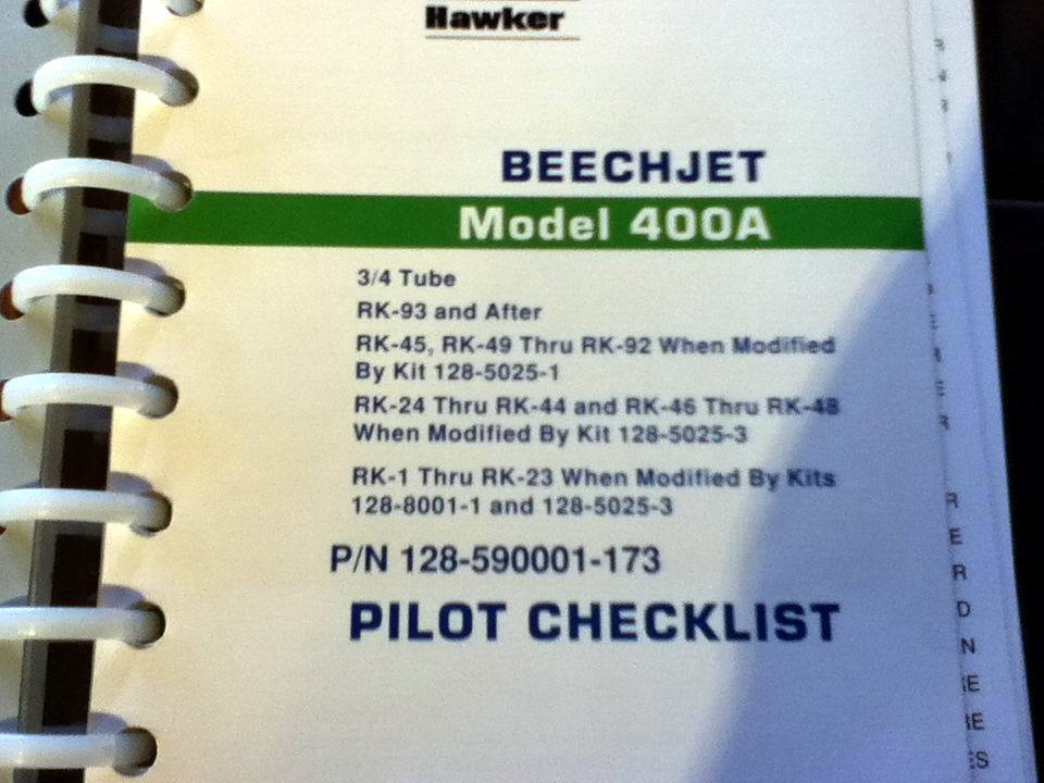 Raytheon Beech Hawker Beechjet Model 400A Pilot Checklist