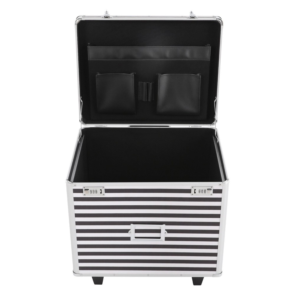 Striped style Rolling File Storage Case, Lockable File Box with Telescopic Pole