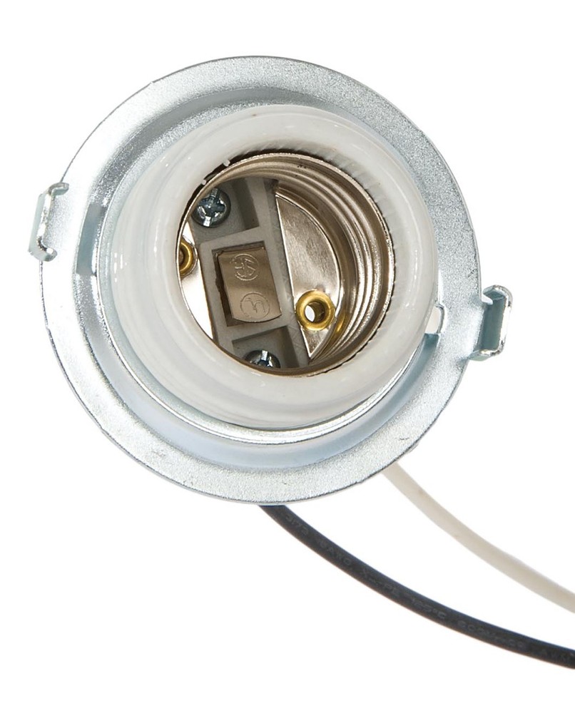 B&P Lamp Medium Base Keyless Porcelain Threaded Socket with Metal Ring and Wire