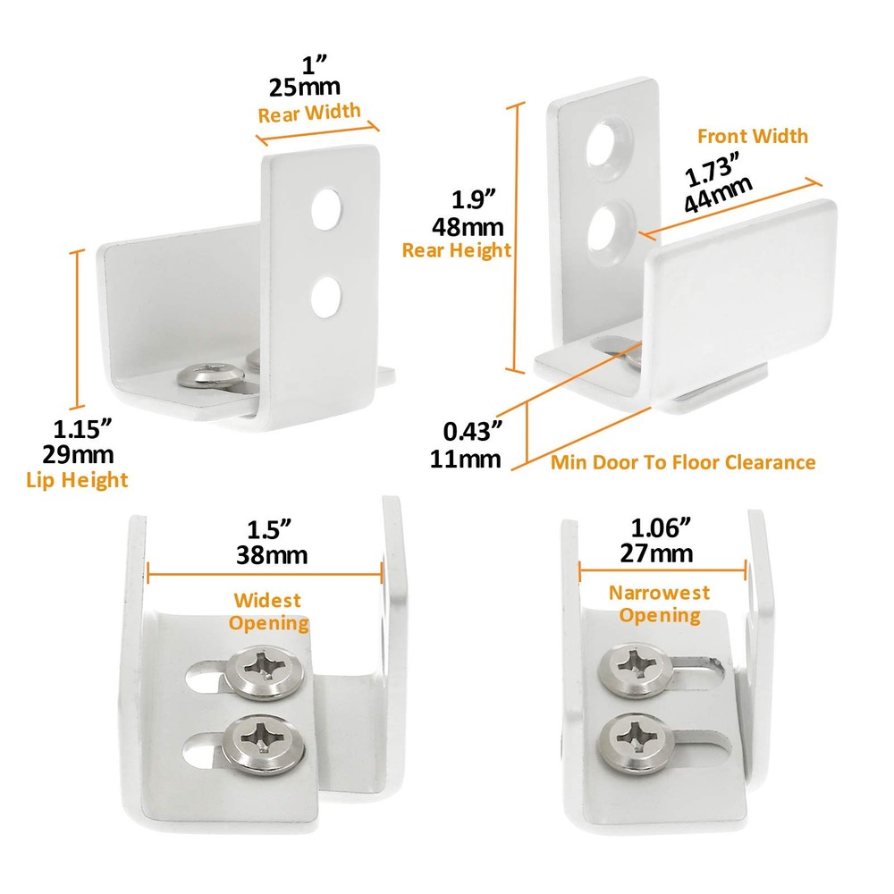 BokWin White Barn Door Guide - Adjustable Wall Mounted - Works on