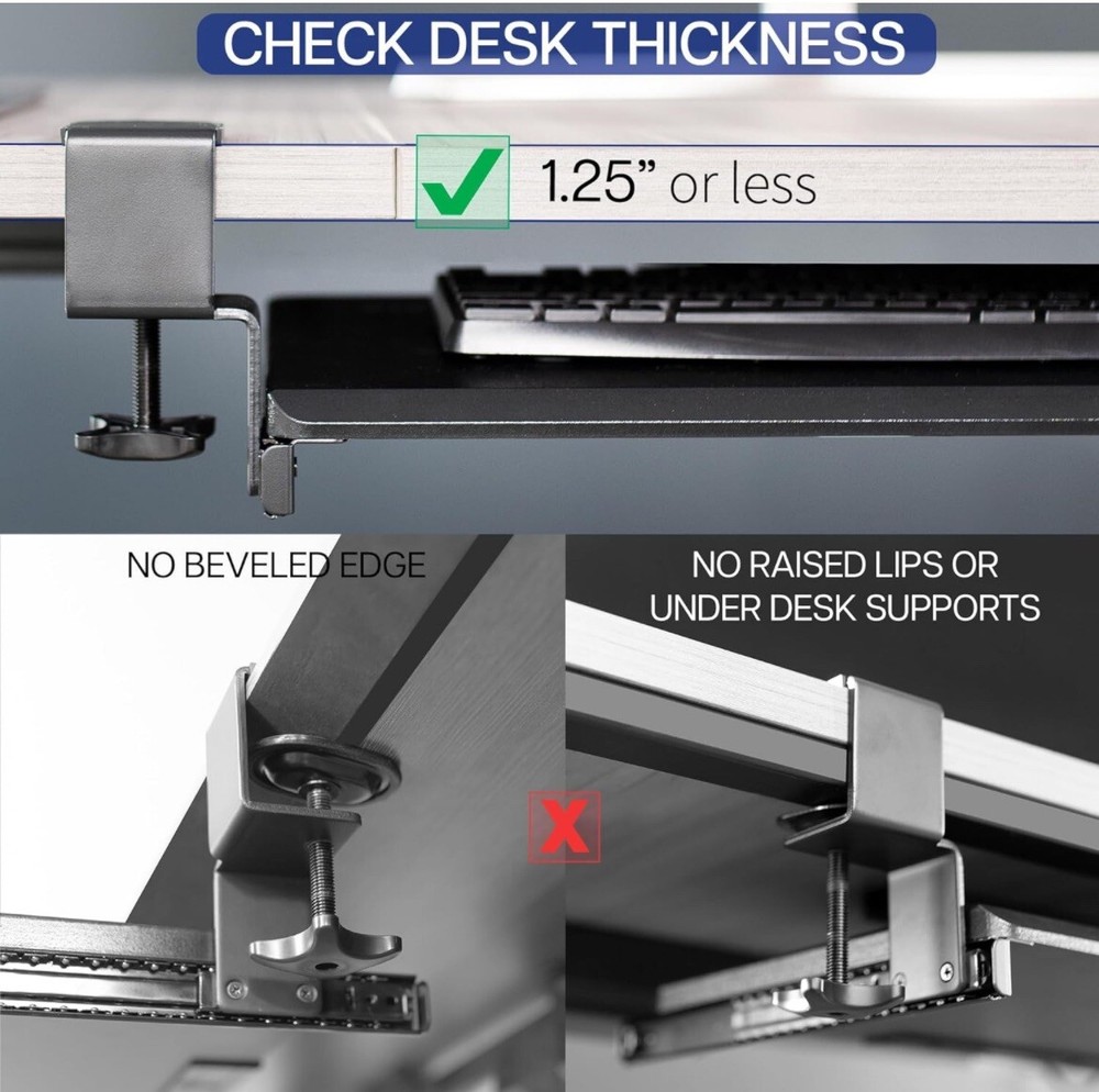 Keyboard Tray Under Desk Pull out Keyboard/Mouse Tray with C Clamp Mount