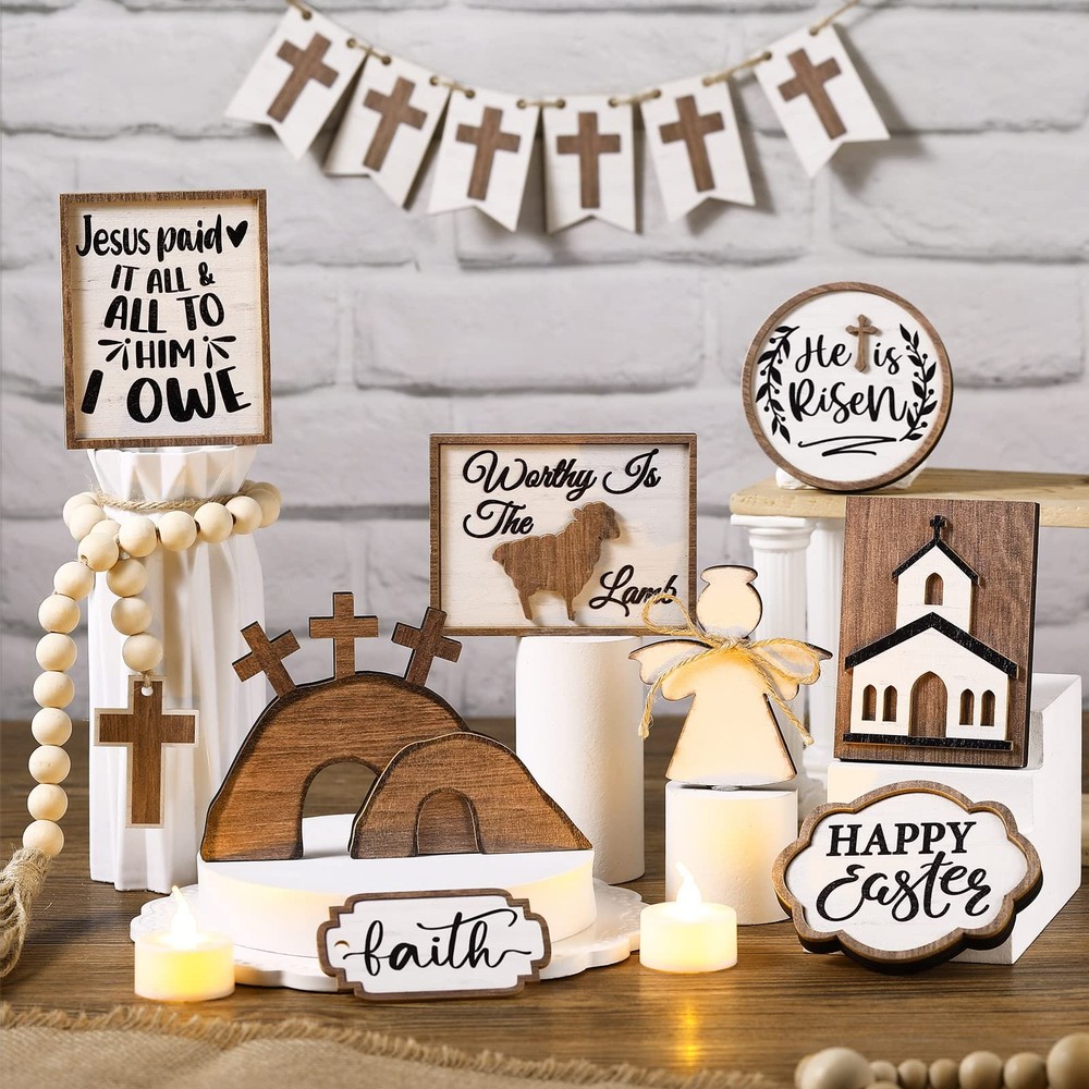 Amyhill 17 Pcs Easter Tiered Tray Decor Religious Multicolor