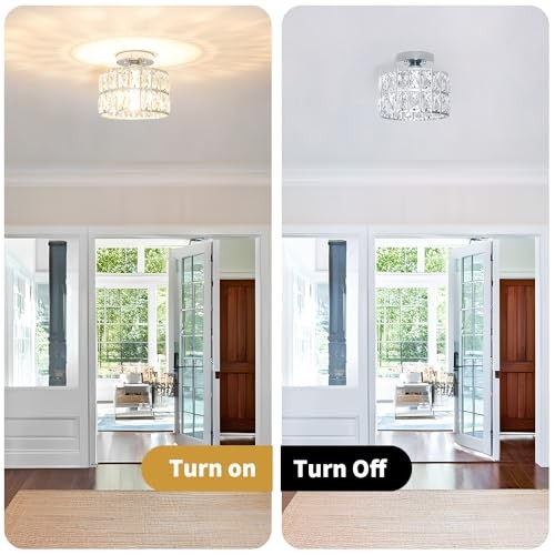 Crystal Ceiling Light Fixture, Modern Crystal 9in - 1 light - A Chrome