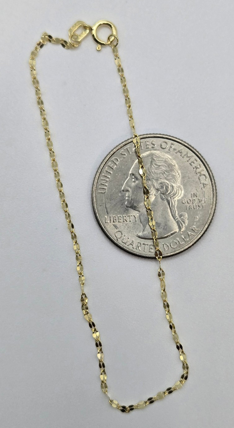 10k Solid Yellow Gold Mirror Link 1.5mm Chain Bracelet, 7 inches Italy