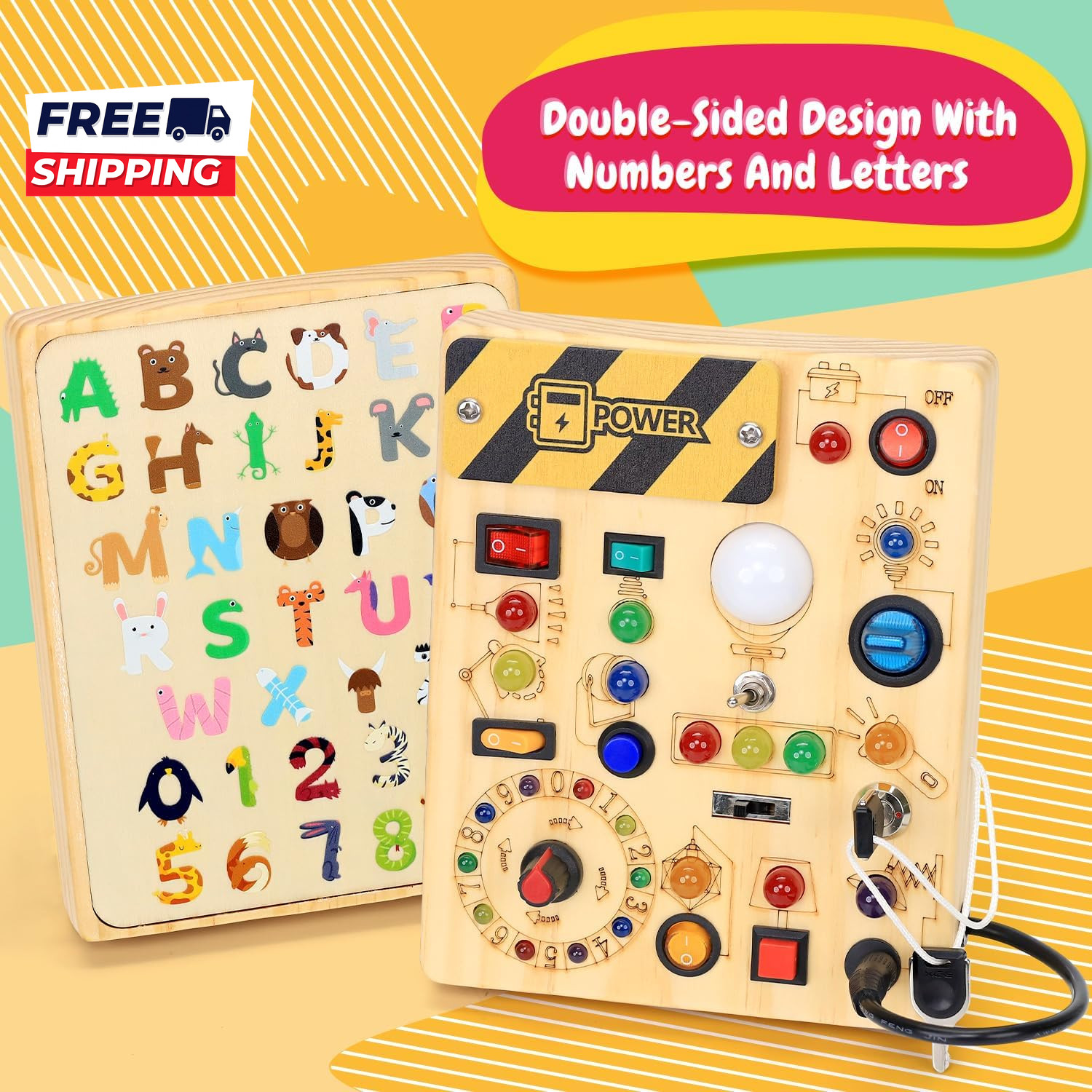 Busy Board with LED Light Switches Montessori Toys for 1 2 3 Years Old Toddlers