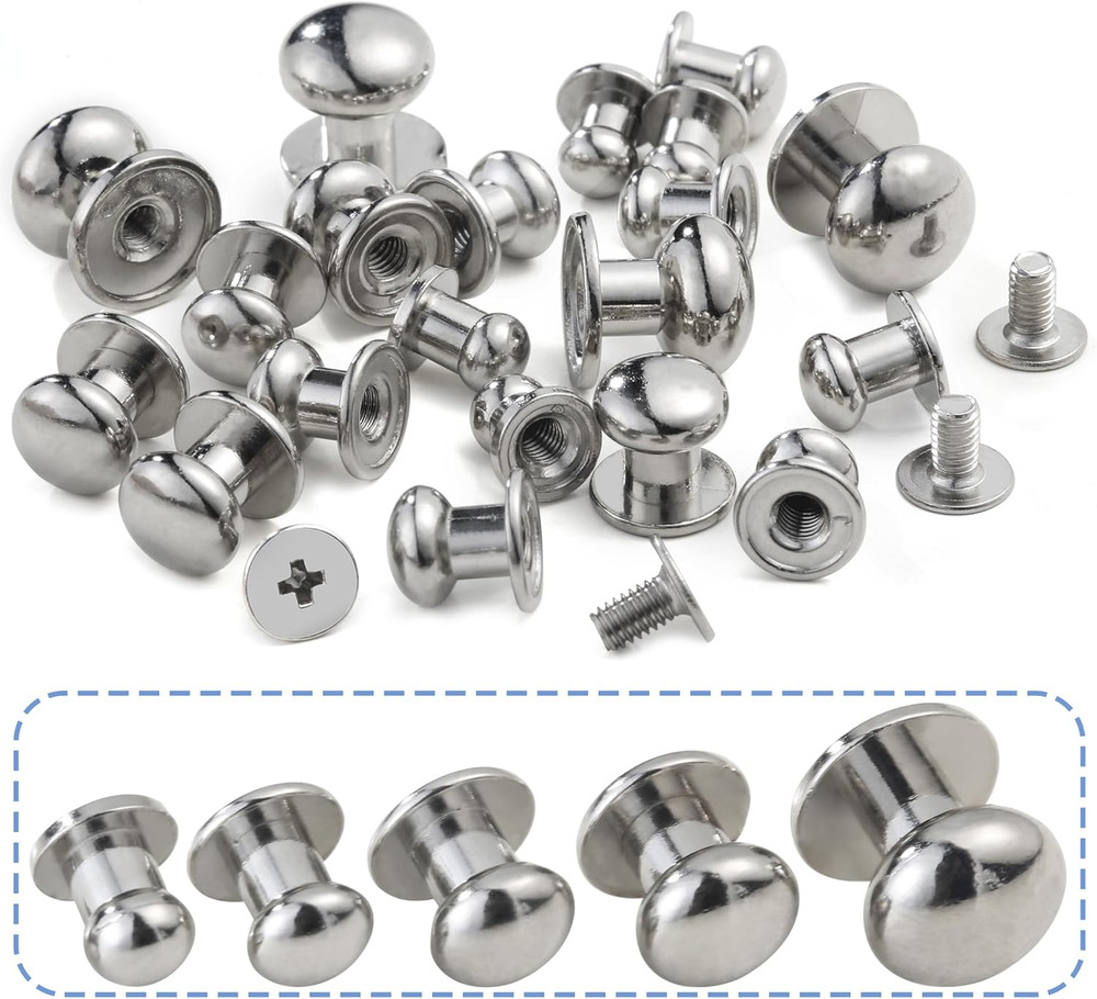 120 Sets Round Head Button Stud Assorted Sizes Button Screw Stud for Leather Chi