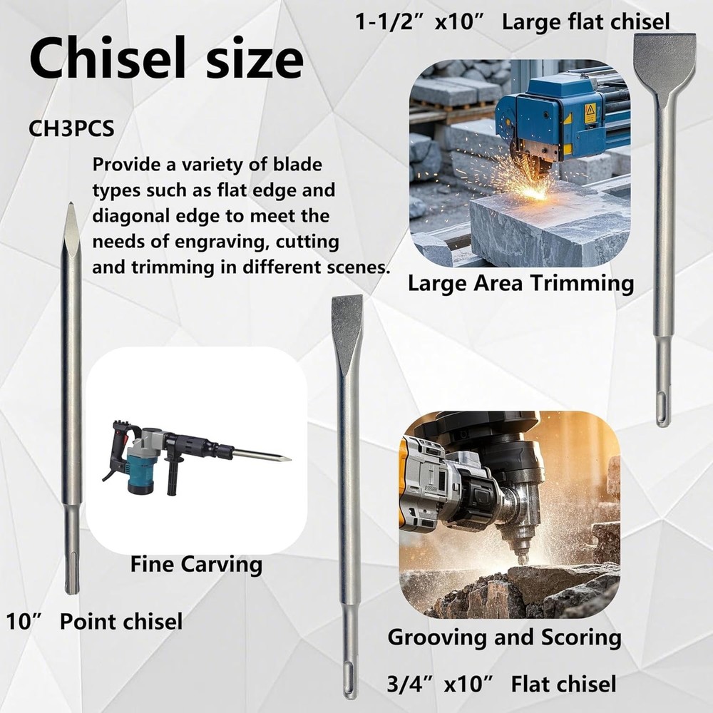 SDS Plus Chisel & Drill Bit Set (3PCS) - Home Improvement Concrete Tools