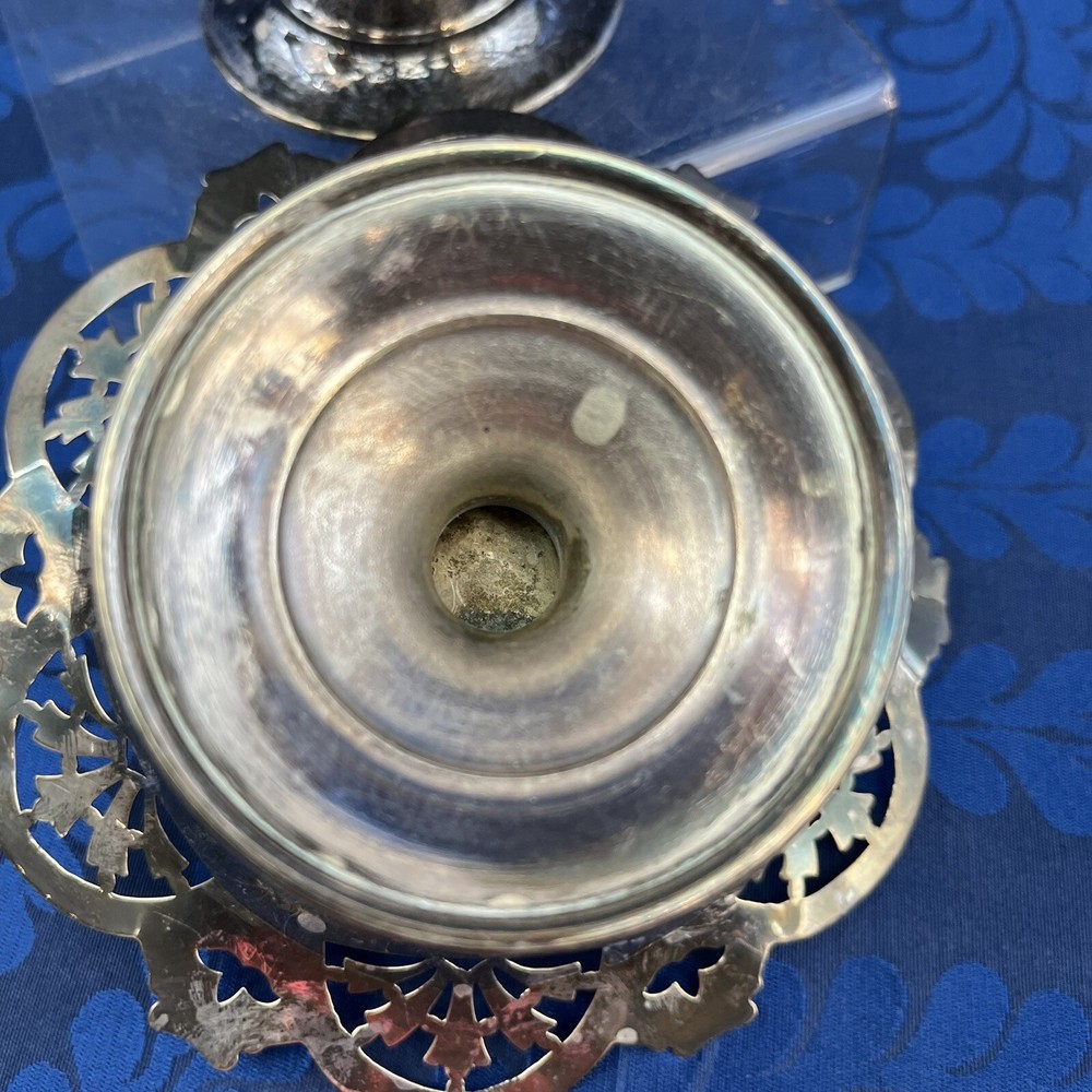 Ornate Pair Of 5” Silver Plated Footed Pierced Serving Bowls Dish Candy