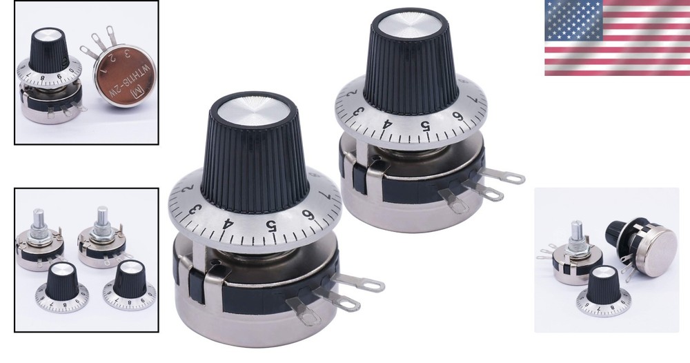 2-Pack 1K Ohm Single Turn Rotary Carbon Potentiometer & Knobs for Electronics