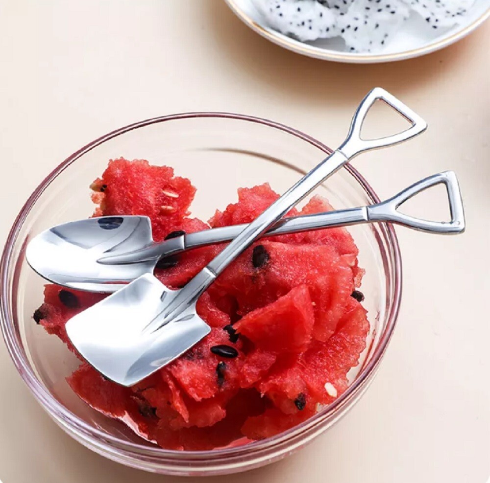6 Pcs Stainless Steel Shovel Teaspoon Ice Cream Coffee Watermelon Dessert Spoon