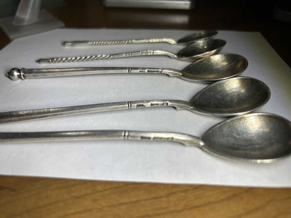 Imperial Russia 84 Silver Engraved Signed Five Spoons