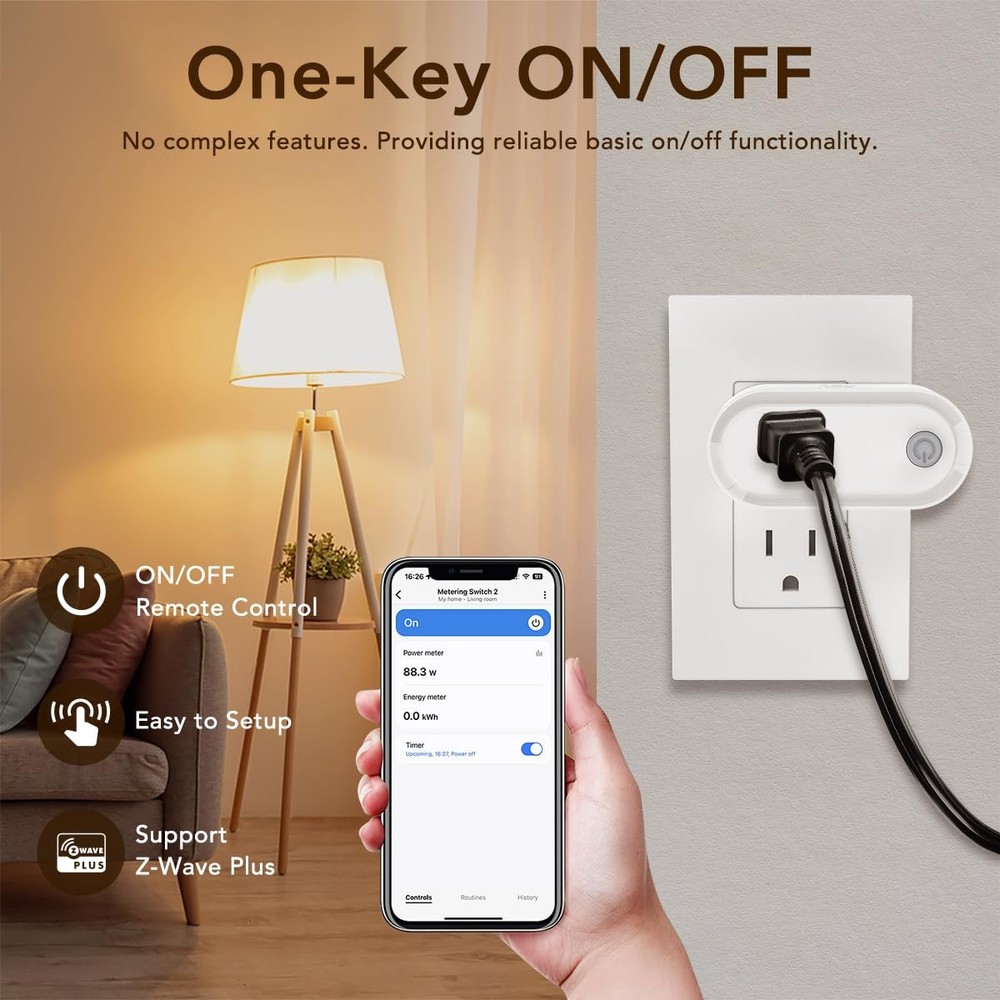 Z-Wave Plus Smart Mini Plug for Home Automation, Works with Smartthings