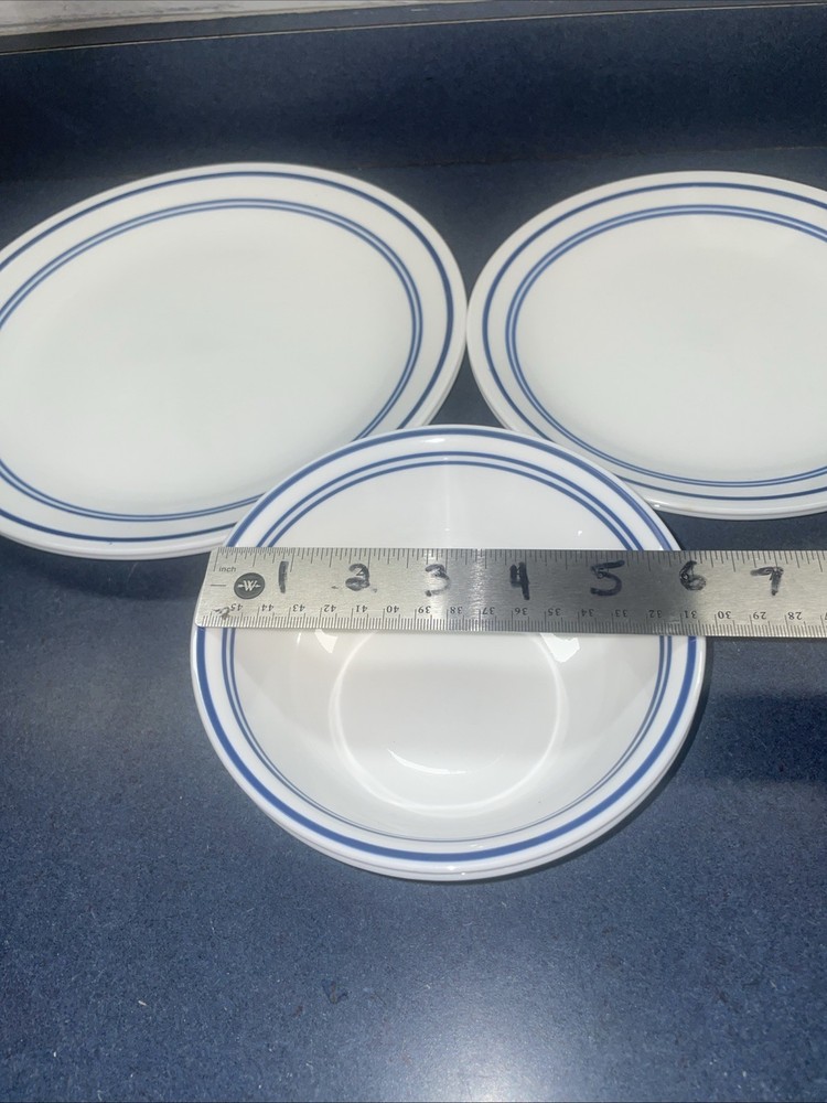 Corelle set for two blue and white