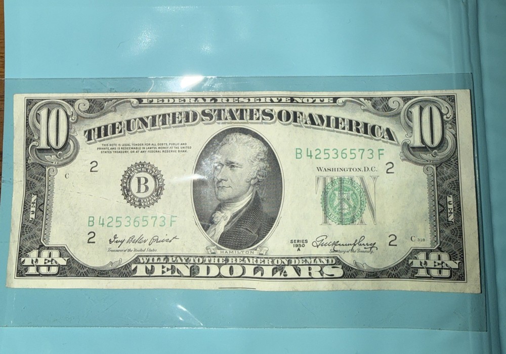 RARE 1950-A $10 Bill Misalignment Error - Visible Alignment Line