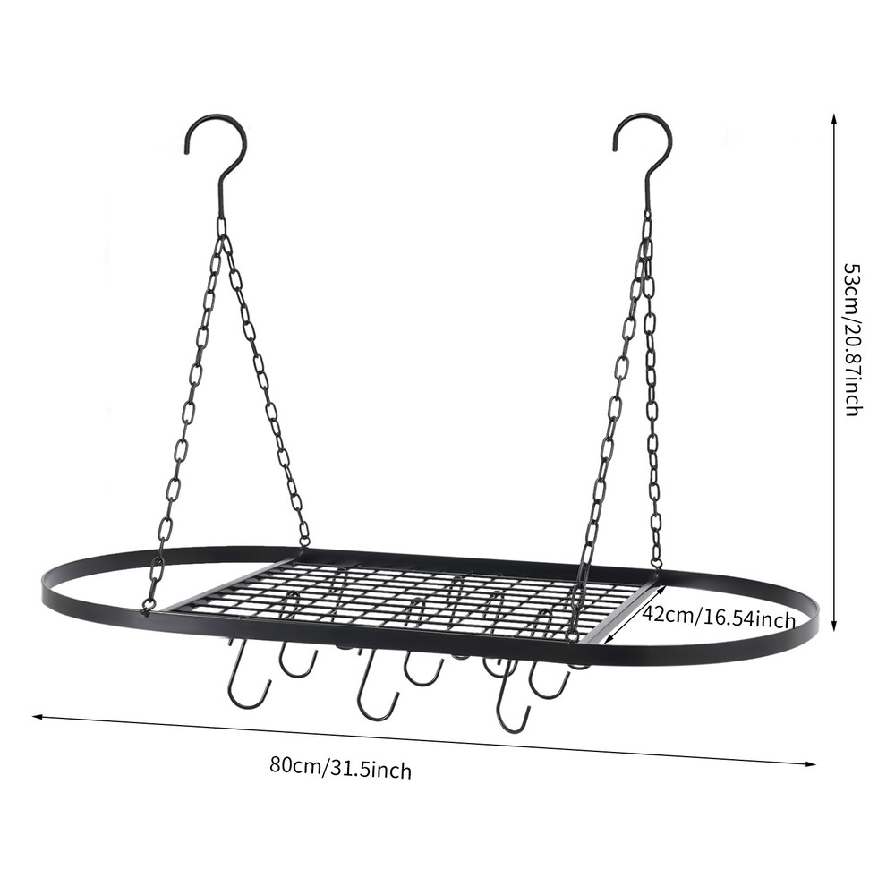 Kitchen Iron Pot Rack Oval Ceiling Hanging Cookware Storage Pan Holder Hanger