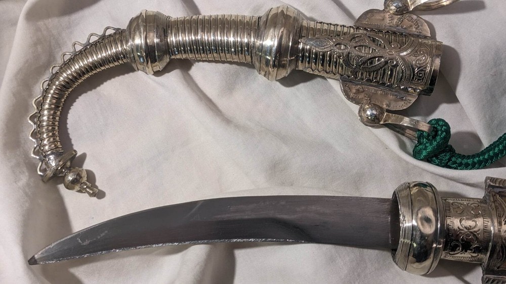 Authentic 13.25" Morocco Dagger Khanjar Handmade Silver Dagger Berber+CORD Camel