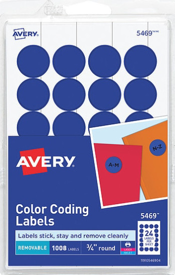 Avery 5469 3/4" Round Avery Blue Removable Color Coding Labels 5469