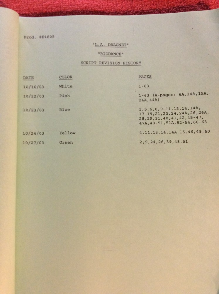 ORIGINAL SCRIPT L.A. DRAGNET RIDDANCE ED O'NEILL EVA LONGORIA ETHAN EMBRY
