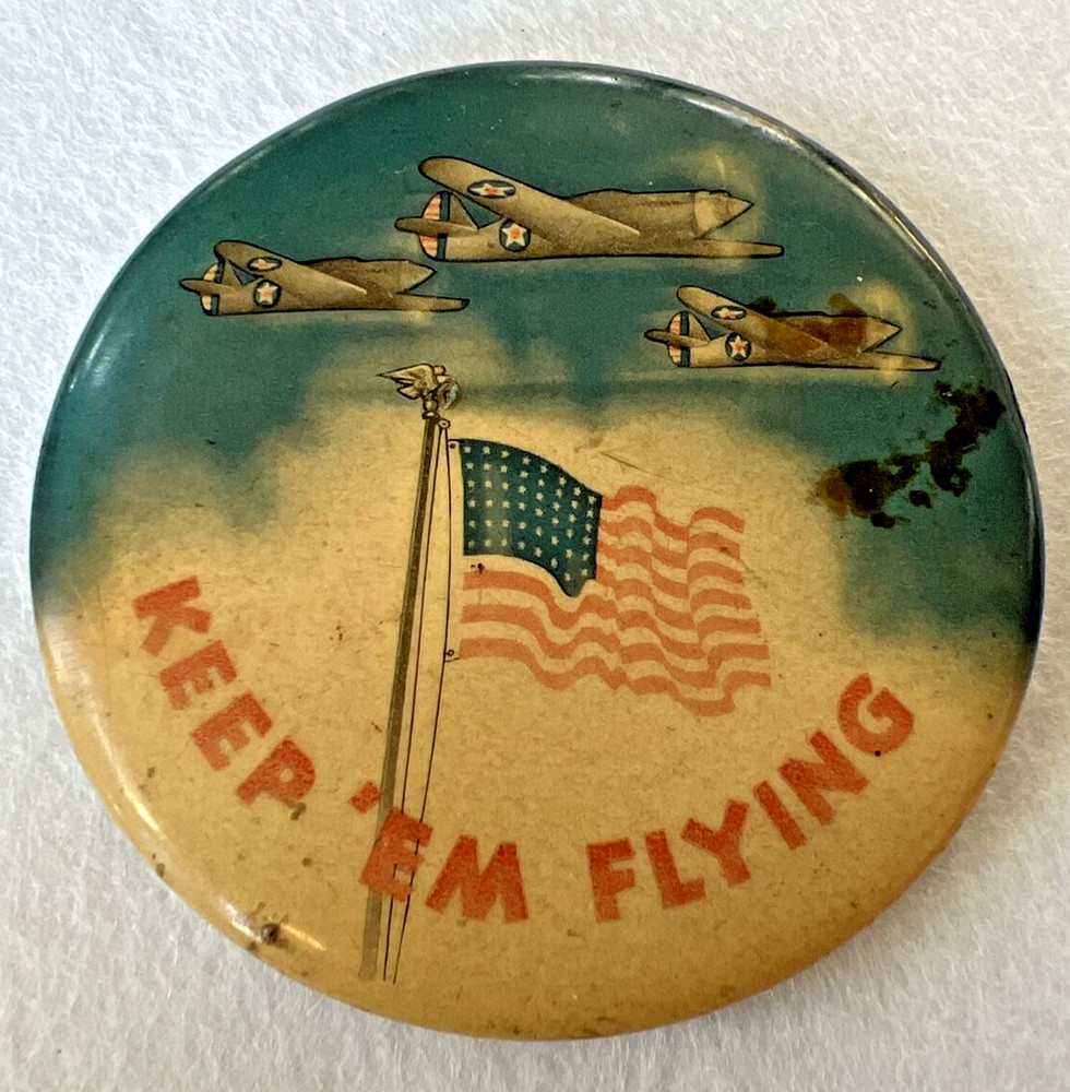 WW2  Paperweight Keep 'Em Flying American Flag Bombers 3.5" WWII Paper Weight