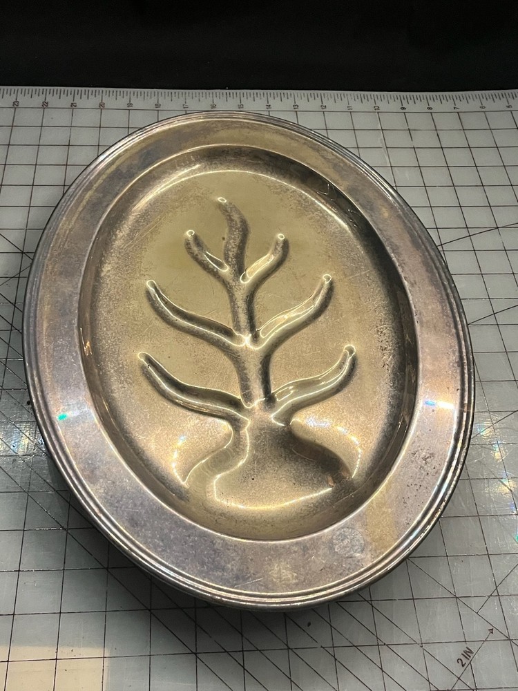 Vintage "Tree of Life" 1960s Silver Plate Oval Meat Footed Platter  ~ 17 x 11.5"